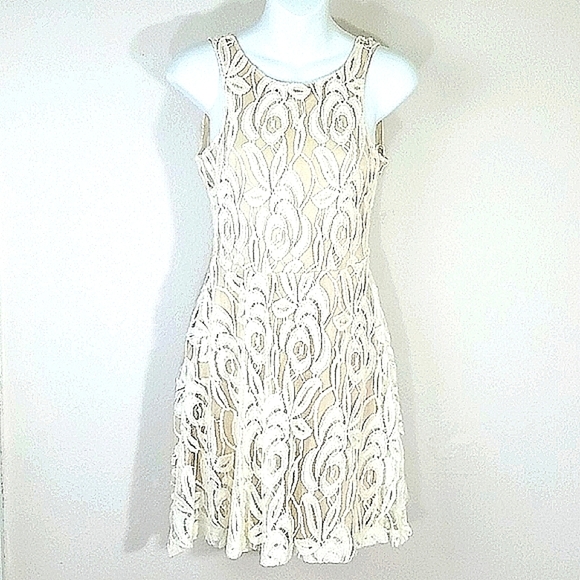 Sexy Coastal Cowgirl Lace Sundress Cream ivory white Lined stretch Deep V Back - Picture 2 of 13